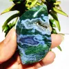 Figurines décoratives pierre naturelle mousse Agate pierre les feuilles jouet Yoga matériel d'exercice méditation spirituelle cristal