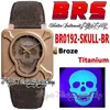 BRSF Aviation Instruments BR0192-Skull-Br Автоматические мужские мужские часы 46-мм настоящий броз-световой череп циферблат титановый винтажный кожа