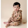 Baby Jumpsuit and Rompers Hooded Long Sleeve Moon Leaves Print Cotton Causal Zipper Outfit for Newborn Boys Girls