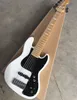 6 Strings White Electric Bass Guitar with Active Circuit Black Pickguard Maple Freboard Customizable