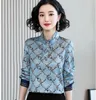 Diseñador Mujer Camisa Blusas Tela de seda impresa Jacquard Textura Satén Oficina clásica Manga larga Elegante Solapa básica Commuter Versátil Tops
