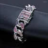 Pulseras de eslabones 18 mm Gran ancho Hip Hop Multicolor CZ Zircon Bling Out Cuban Miami Cadena para hombres Rapero Joyería