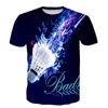 Mens T-shirts 3D Top sports Badminton Graphic Funny Print Hip Hop Personality Round Neck Short Sleeve Men's T-Shirts