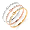 Armreif FYSARA Design Glänzendes Roségold Silber Farbe Eingelegter Zirkonia Echt vergoldetes Armband für Frauen Hochzeit Schmuck