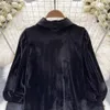 Signore Fungo Pieghettato Magliette Allentate Stand Collo Camicette da Donna Camicie Manica Lunga Tinta Unita Elegante Camisas Mujer Camicetta Autunno 2023