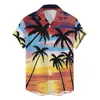 M￤ns avslappnade skjortor man sommar strand tr￤dtryck blus kort ￤rm avvrid krage skjorta hawaii stil streetwear kl￤der camisa hawaiana