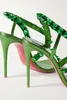 Sandales à talons hauts pour femmes vertes 100 mm mince en cuir métallique vibrant