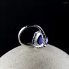 Cluster-Ringe S925 Sterling Silber Thai Craft Retro Lady Lapislazuli Ring