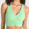 ET003 Double 6 Lycra Yoga Tops Antibacterial V Neck Bra Nude Sense Tank Top Buttery Soft Pleated Sports Bra Underwear Women Vest with Removable Cups
