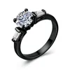 Wedding Rings Solitaire Women Ring With Black Band Trendy Finger Round Cubic Zircon Prong Setting Anniversary Gift