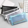 1PC Pure Color Mesh Pencil Case Prosty przezroczysty dokument worka zamka masy papiernicze nylonowe dostawy szkolne biurowe