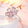 Anillos de boda Romántico Flor de cerezo Zircon Dama Elegante Moda Sakura Princesa Compromiso para la novia Joyería Dulces regalos