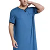 Vêtements de nuit pour hommes Peignoirs à manches courtes en coton Vintage Pyjamas col en V Poches Couleur unie Chemise de nuit Peignoirs Homewear M-3XL Survêtement