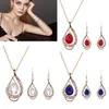 Necklace Earrings Set Luxury Jewerly Sets Women 2 PCS Jewelry Gold Silver Crystal For Wedding White Red Blue