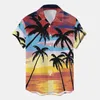 Męskie koszulki Man Man Summer Beach Tree Print Bluzka Krótkie rękawie Odrzuć kołnierz koszulę Hawajów Ubrania streetwearu Camisa Hawaiana