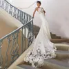 Русалка свадебное платье рукава vestidos de novia vintage кружевная милая шейная платье свадебные платья без спины