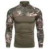 Heren T-shirts Mode Heren Tactisch T-shirt Leger Camouflage Combat Shirt Stand Kraag Lange mouw Militaire elastische Paintball