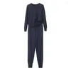 Kvinnors spårdräkter 2022 Real Wool Full O-Neck Drawstring Spring Woman Cashmere Knit Suit Wire Ice Two-Piece Kvinna