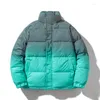 Herrdun 2022 Boxy Puffer Parka Herr Gradient Reflexjacka Streetwear Ungdomskläder Höst Vinter Tjocka Varm kappa Hip Hop Style