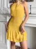 Casual Dresses Summer 2022 Ladies Elegant Ruffle Party Dress Sexy Backless Mini Women Sleeveless Off Shoulder Pleated Slim