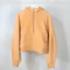 Hoodies das mulheres moletons Lululemens Womens Jackets Plus Veet Outono e Yoga Scuba Espessamento Meio Zíper Terry Designer Chothing Solto Curto