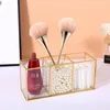 Storage Boxes Glass Copper Edging Box Makeup Brush Holder Pen Pencil Cup Stand Cosmetic Desktop Stationery Organizer With Compartments