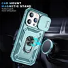 Sliding Window Phone Cases Built in Kickstand Back Cover Armor Card Holder Protector for iPhone 14 Pro Max 14Pro 13 13Pro 12 12Pro 11 11Pro Xs XR 7 8 Plus Samsung S22 ultra