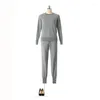 Kvinnors spårdräkter 2022 Real Wool Full O-Neck Drawstring Spring Woman Cashmere Knit Suit Wire Ice Two-Piece Kvinna