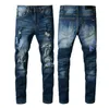 Marca Designer Amirs Mens Jeans Roxo Denim Bordado Calças Moda Buracos Calças Hip Hop Angustiado Zipper Calças Para Masculino YH1T