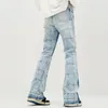 Pantaloni svasati jeans dritti patchwork High Street per uomo e donna Pantaloni larghi in denim scozzesi casual217n