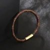 Länk armband kvinnor lyxiga vintage läder charm armband armband magnetiska guld klämmer enskikt flätade tillbehörsmycken