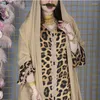 Ethnic Clothing Middle Eastern Leopard Print Long Lace Jalabiya Muslim Robe Dubai Abaya for Women Islam Kaftan Moroccan Gown Pakistani Dress