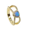 Anneaux de mariage délicat double rangées mini zircon cubique coeur bleu pierre midi bague pour femme fille délicate simple couleur or cristal