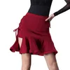 Stage Wear Latin Dance Costume Women 's Professional Skirt Exercise Clothing Adult Asymmetric Wine Red Color Black