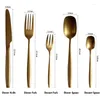 Dinnerware Sets 20Pcs Set Retro Stainless Steel Cutlery Matte Golden Knife Fork Spoon Tableware Flatware Dishwasher Safe