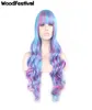 WoodFestival peluca rizada larga ombre pelucas de pelo de fibra sintética azul rosa color de la mezcla peluca lolita cosplay mujeres flequillo 80cm8256433