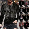 Camisas casuais masculinas de tamanho outono de inverno de inverno masculino cross impressão redonda cola de manga comprida top mole confortável camisa