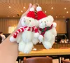 Luck Plush Bear Keychain Birthday Holiday Party Favor com Hat Scondf Animal Keyring Backpack Bag Pingente Charm Ano Novo Presente do Namorado de Natal