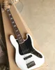 5 Strings White Electric Bass Guitar with Active Circuit Black Pickguard Rosewood Freboard Customizable