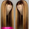 P4/27 Ombre Highlight Wig Human Hair Straight Lace Front Transparent Closure Brazilian Wigs For Black Women