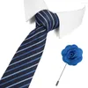 Laço laços de seda de poliéster azul Obtenha broches grátis Jacquard sólido Jacquard 7,5 cm Party Business Tie Designer Men Skinny