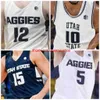 Custom Stitched Utah State Aggies Basketball Jersey 5 Sam Merrill 23 Neemias Queta 2 Sean Bairstow 13 Liam McChesney