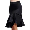 Стадия носить латинские юбки женщины танцевать бальные бальные сальса сальса танго самба костюмы для взрослых сексуальные тренировочные рубашки черные xxl