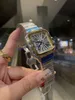 Serie di orologi scavati da uomo di design movimento al quarzo giapponese doppia fibbia pieghevole puntatore blu in acciaio bruciato blu corona da 39,8 mm con zaffiro importato intarsiato