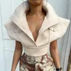 Kamizelki damskie Yiyimiyu morel-Down-Down kołnierz pojedynczy piersi Top Kobiety Latający rękaw Casual Vest Płaszcz Autumn 2022 Modna odzież uliczna