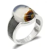 Cluster Rings Men's Ring 925 Silver Oval Special Stone Vintage Anpassa finger för män Fashion Jewelry