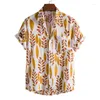 Camisas informales para hombre, camisa de manga corta de verano de poliéster y algodón para hombre, blusa de playa hawaiana transpirable con patrón Tropical para hombre