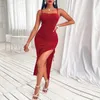 Casual Dresses Summer Women Spaghetti Strap Split Long Dress Elegant Sleeveless Backless Club Party Beach Sexy Lady High Waist Smocked