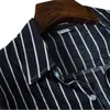 M￤ns casual skjortor 2022 Hawaiian Mens Long Sleeve Black Pinstripe Tryckt LAPEL CHEOP POCKA MEN Knapp upp skjorta manlig blus