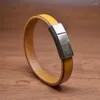 Bedelarmbanden Echte lederen retro armband bruine kleur met roestvrijstalen magnetische sluiting wrap voor mannen vrouwen sieraden